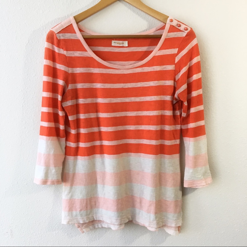 Anthro Pilcro Ombré Stripe Boat Neck Button Blouse